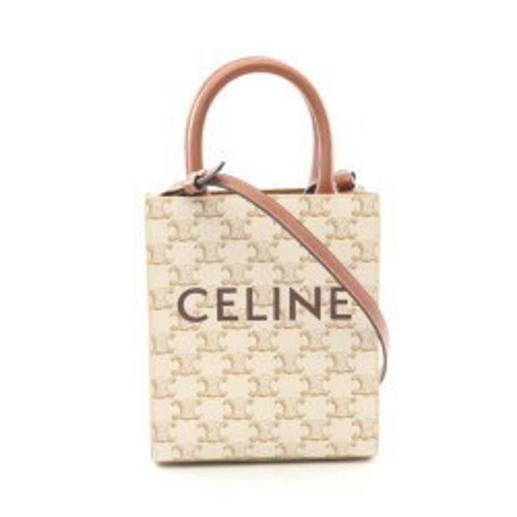 Celine Vertical Cabas Triomphe Handbag Leather White Brown - Picture 1 of 5